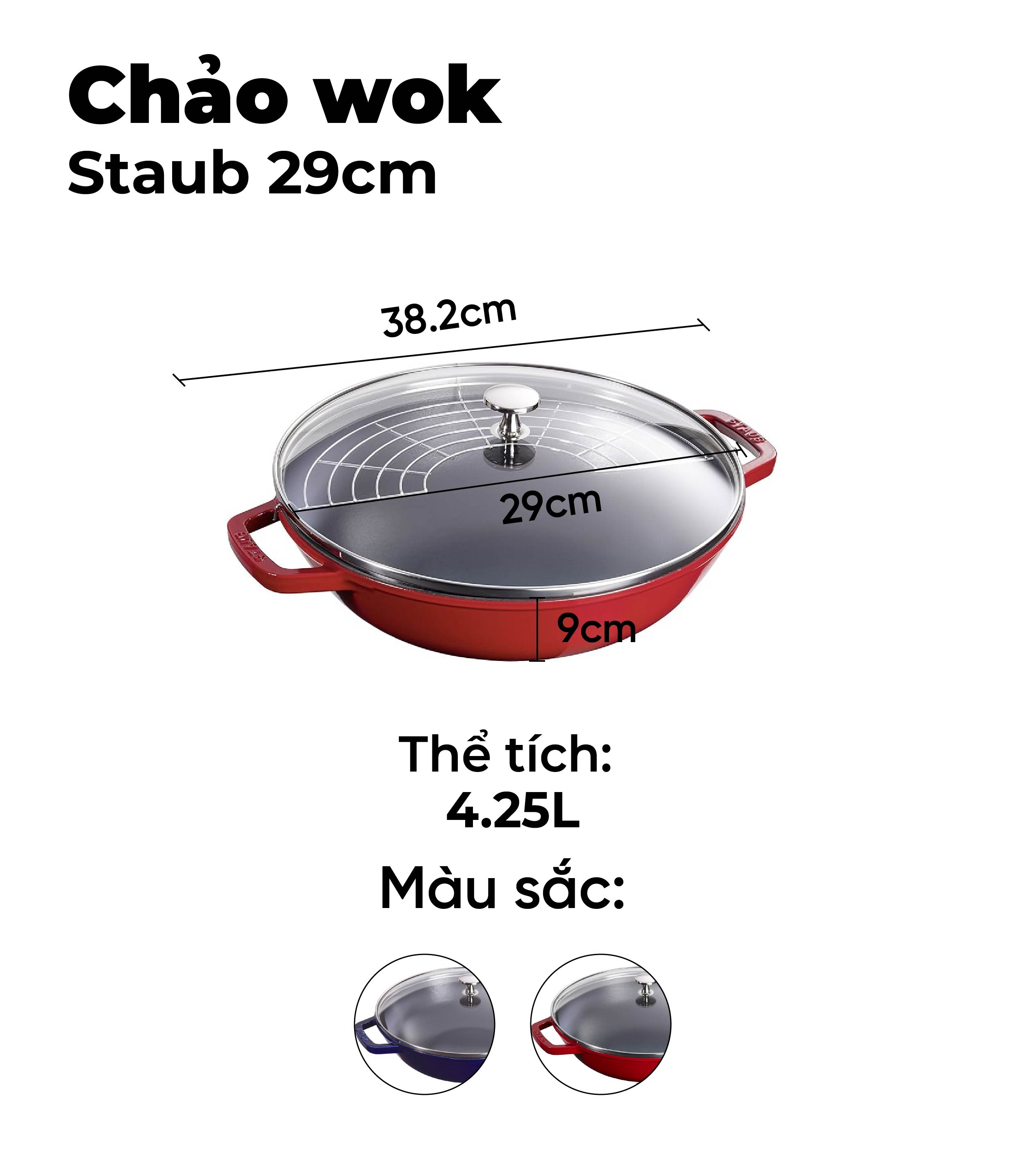 Staub - Chảo wok - 29cm Đỏ/ Xanh Đen