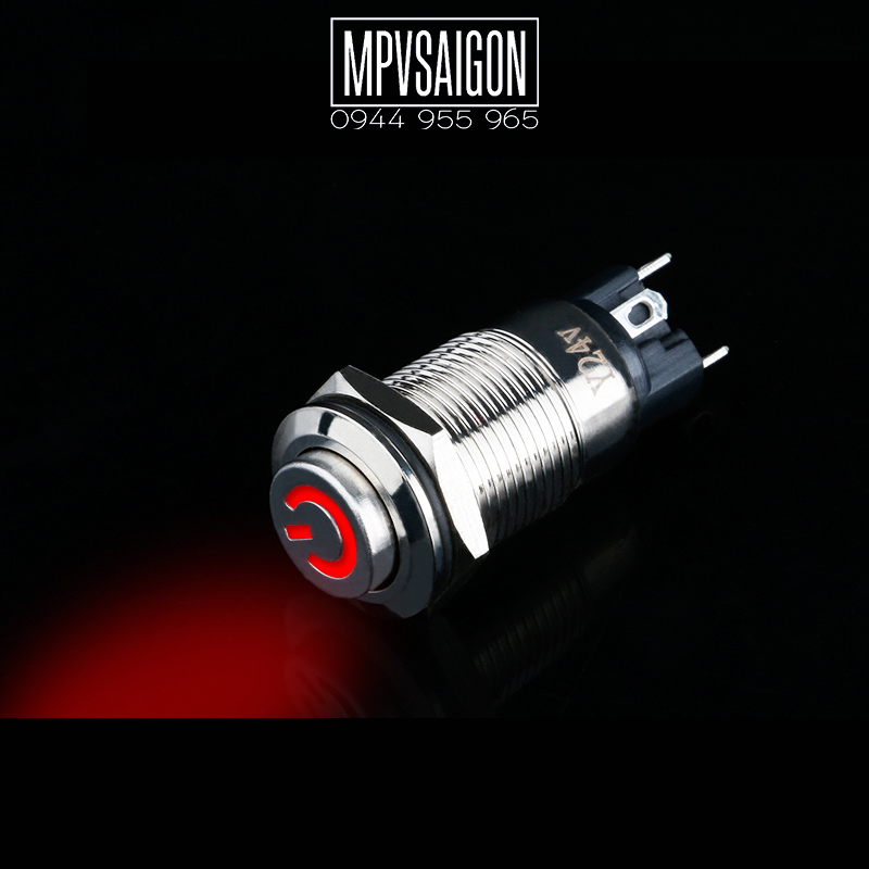 Công tắc kim loại 12mm LED hình nguồn 12V chống nước nhấn nhả - 12mm LED Momentary push button switch ( Power sign)
