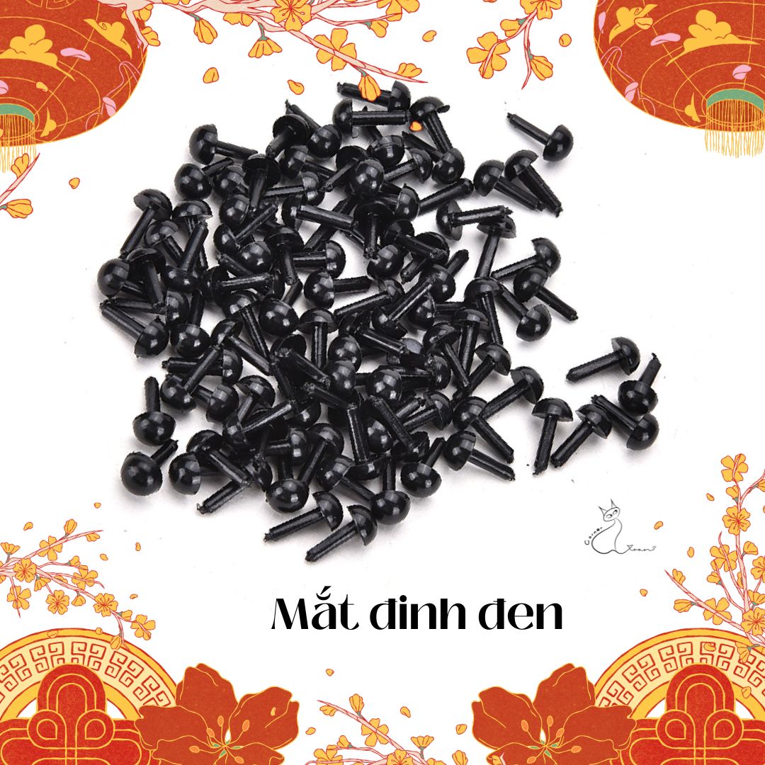 Mắt đinh đen không chốt | Mắt thú len DIY