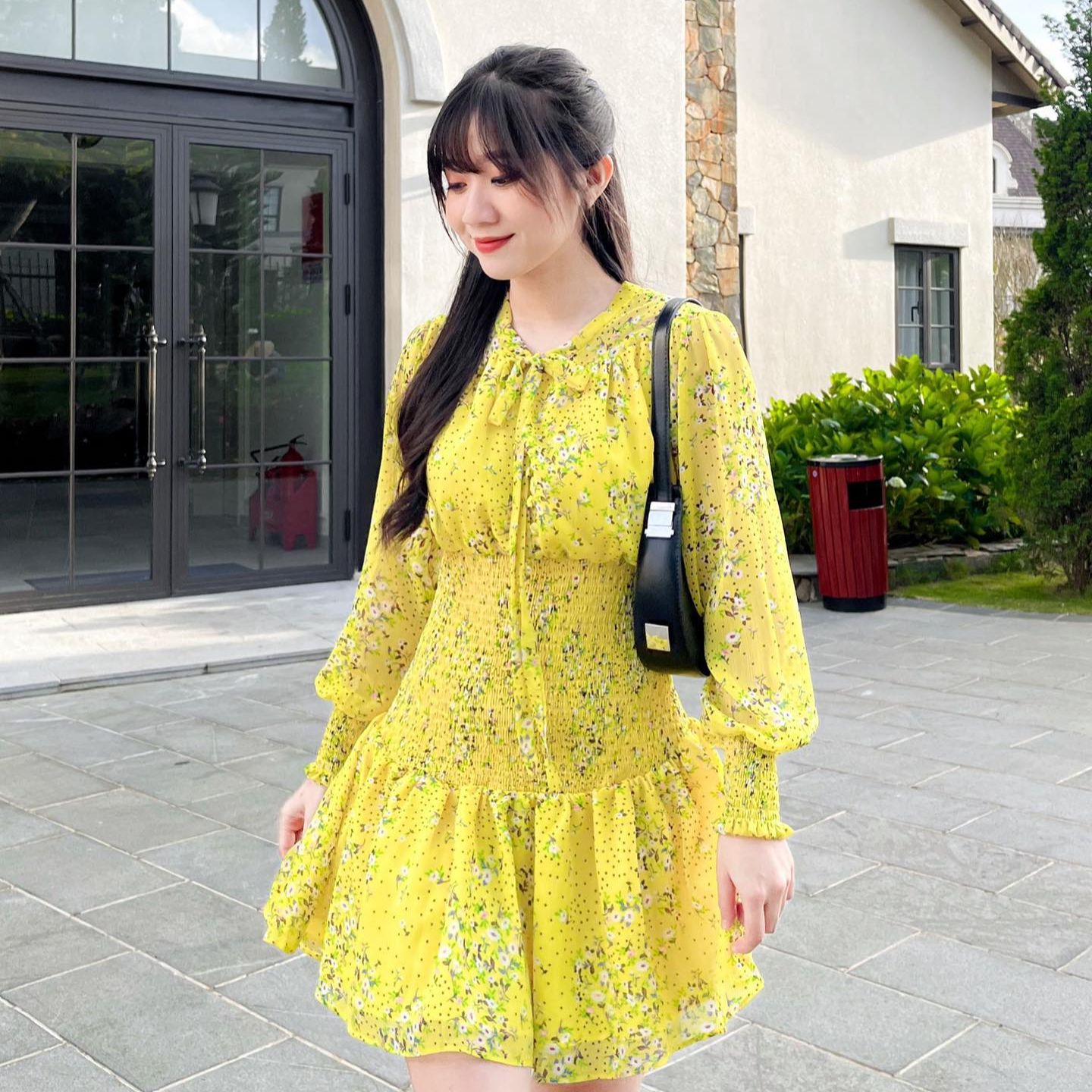 Đầm SANDRA - Đầm tay dài smocking eo cổ tròn