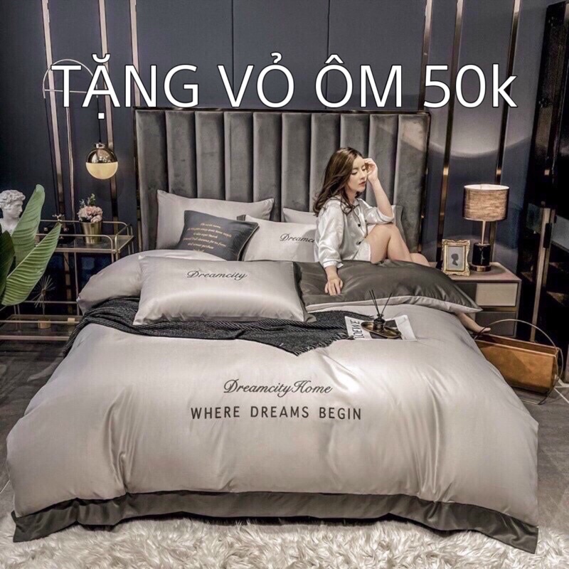 Bộ Chăn Ga Gối Phi Lụa DREAM CITY cao cấp 4 Món ( tặng vỏ ôm )