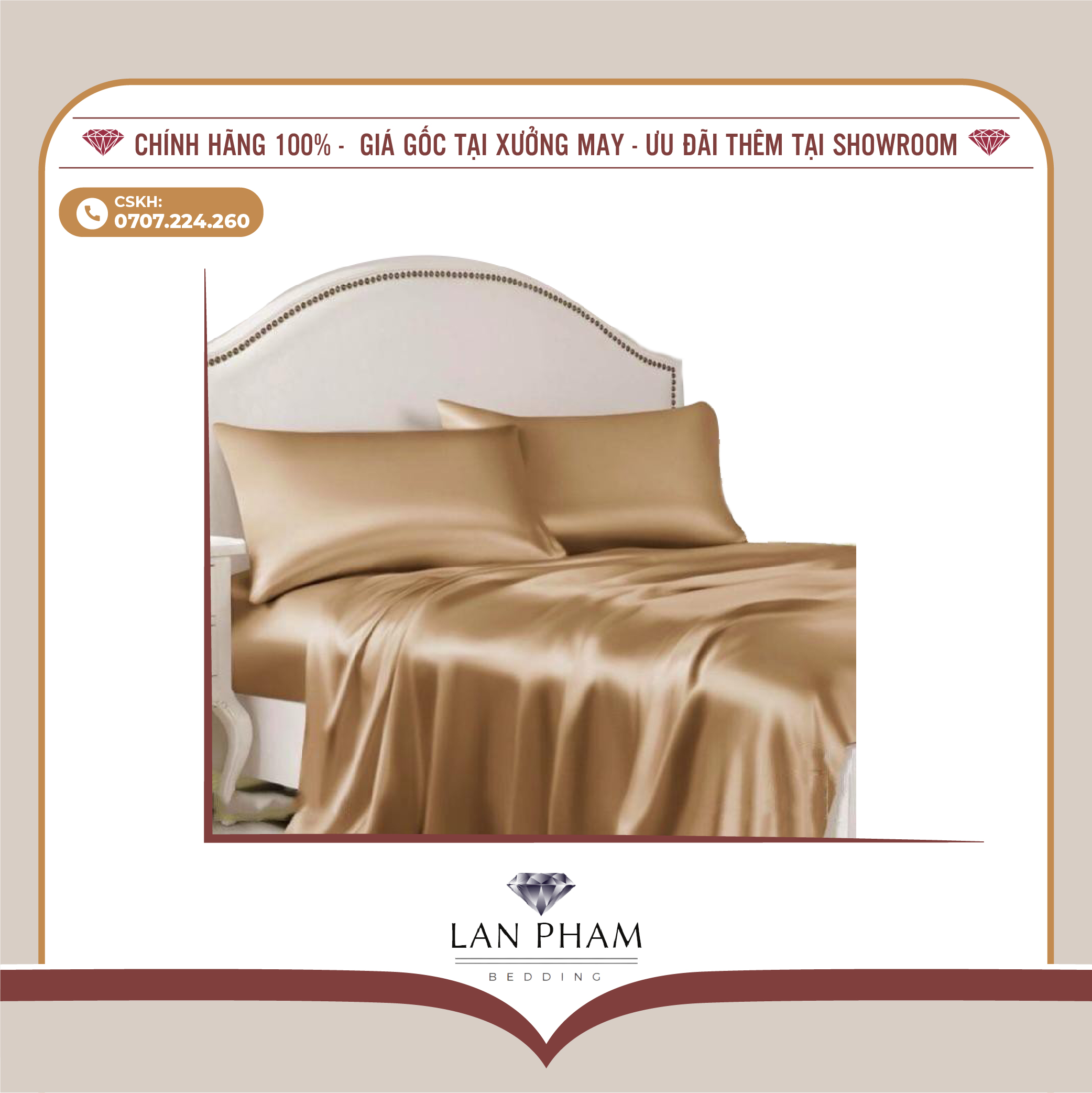 BỘ GA GIƯỜNG DRAP GỐI PHI LỤA MÀU VÀNG ĐỒNG CAO CẤP LAN BEDDING