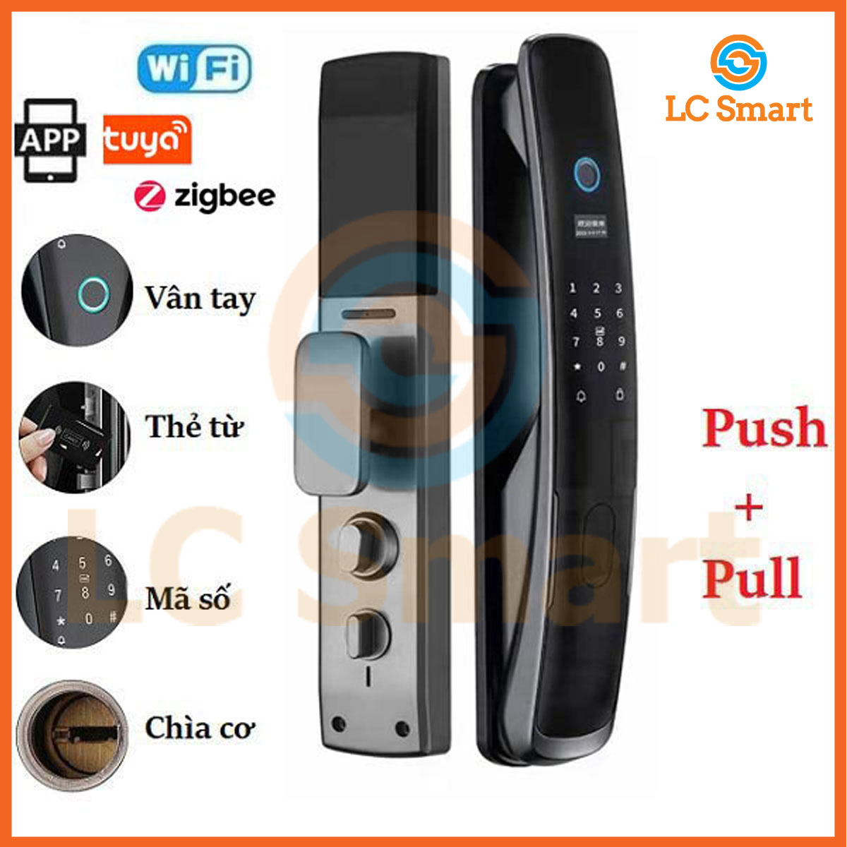 Khóa vân tay cửa gỗ cao cấp thông minh Push Pull PP02 dùng App TUYA (TÙY CHỌN)