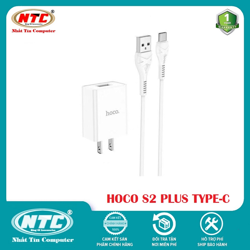 Bộ Cốc sạc và Cáp sạc cổng Type-C Hoco S2 Plus output max 3.4A (Trắng) - Hãng phân phối chính thức - Nhất Tín Computer