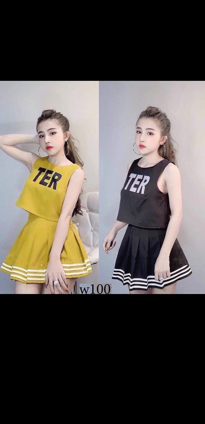 Set áo in chữ và chân váy viền trẻ trung năng động fashionlyly