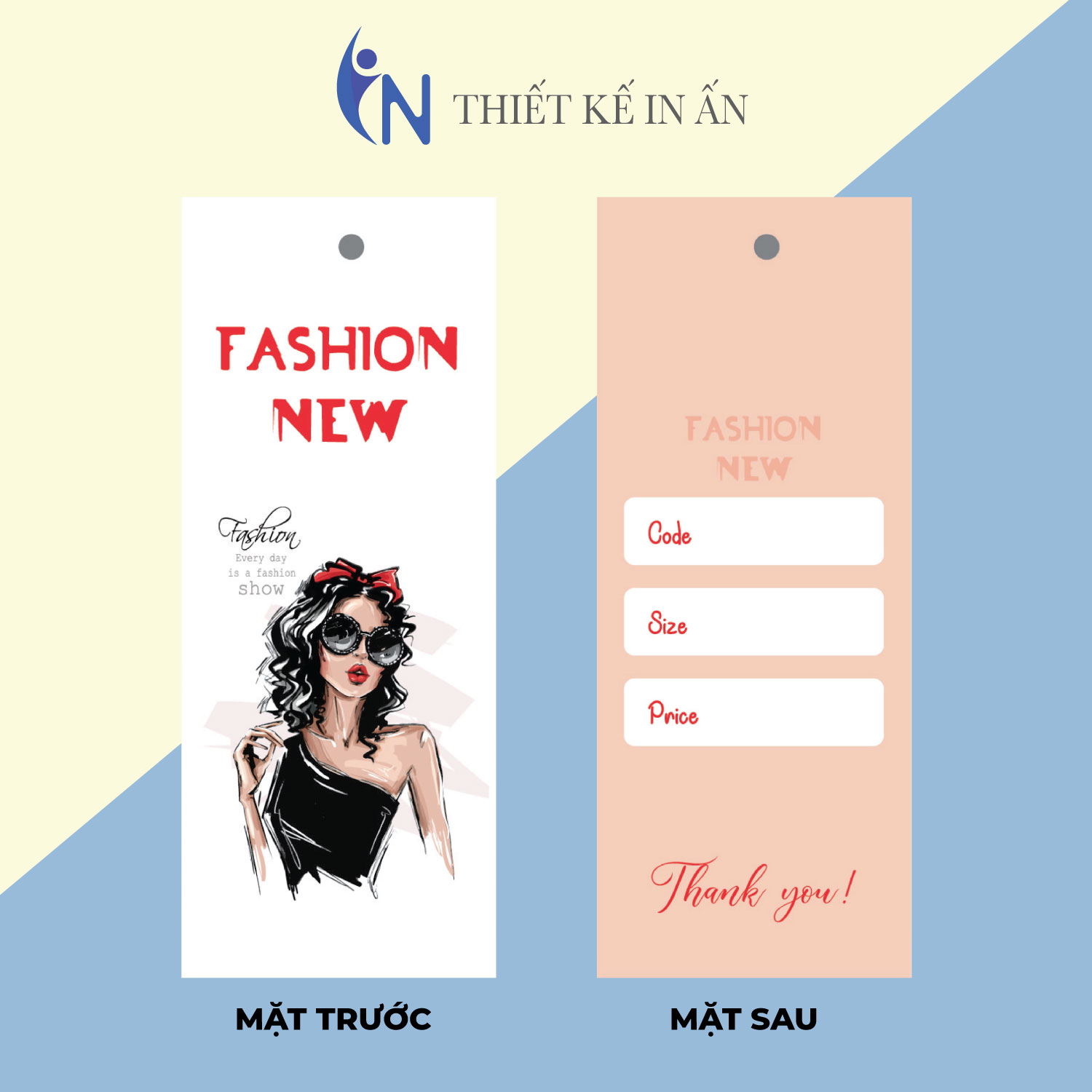 [HCM]Mác quần áo Tag nhãn quần áo  IN GIÁ RẺ cho shop bán hàng quần áo thời trang bìa cứng cán màng chất lượng cao - Gói 100 bộ - size 3.6x9cm
