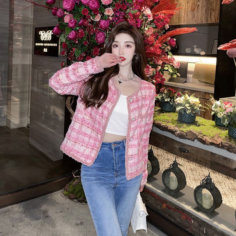 Áo dạ tweed hồng hàng cao cấp
