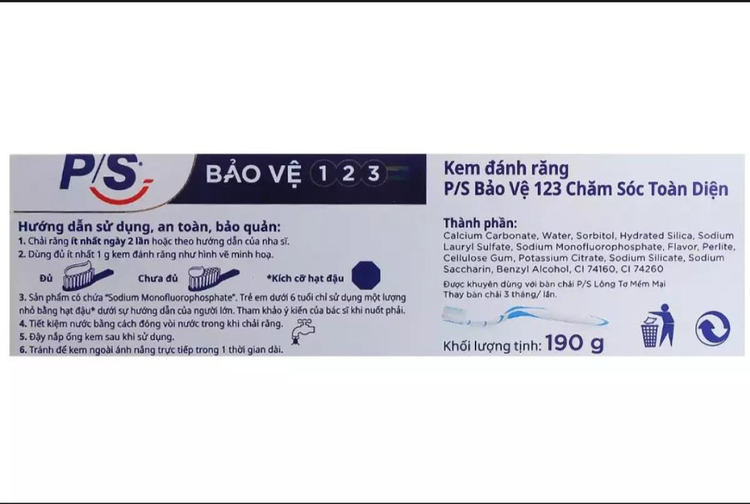 [HCM]kem đánh răng p/s 123 chăm sóc toàn diện 180gr