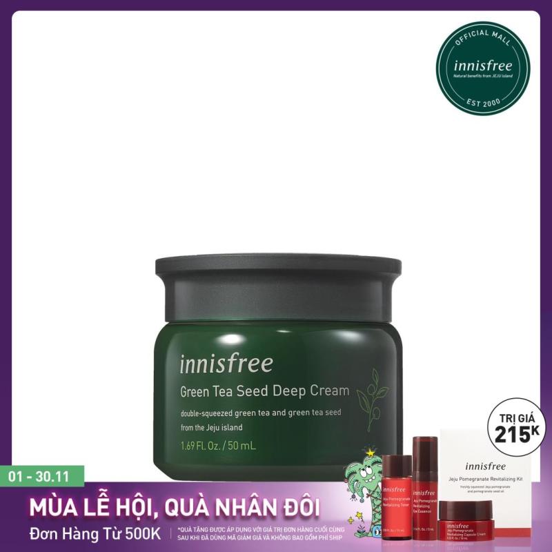 Kem dưỡng tăng cường độ ẩm phục hồi da từ trà xanh và dầu hạt trà xanh tươi Innisfree Green tea Seed Deep Cream 50ml - NEW giá rẻ