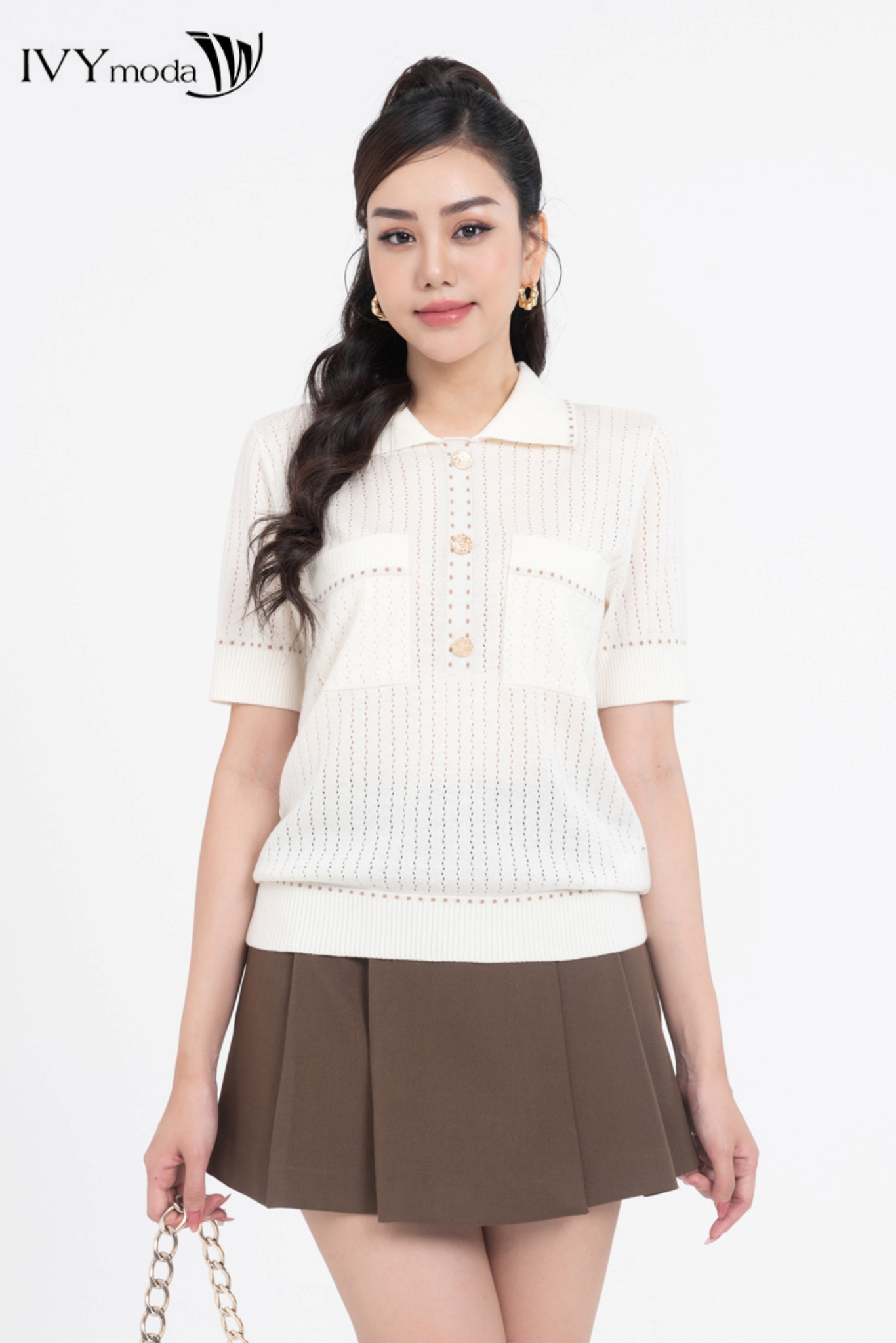 Áo len lông cừu đục lỗ IVY moda MS 57M7808