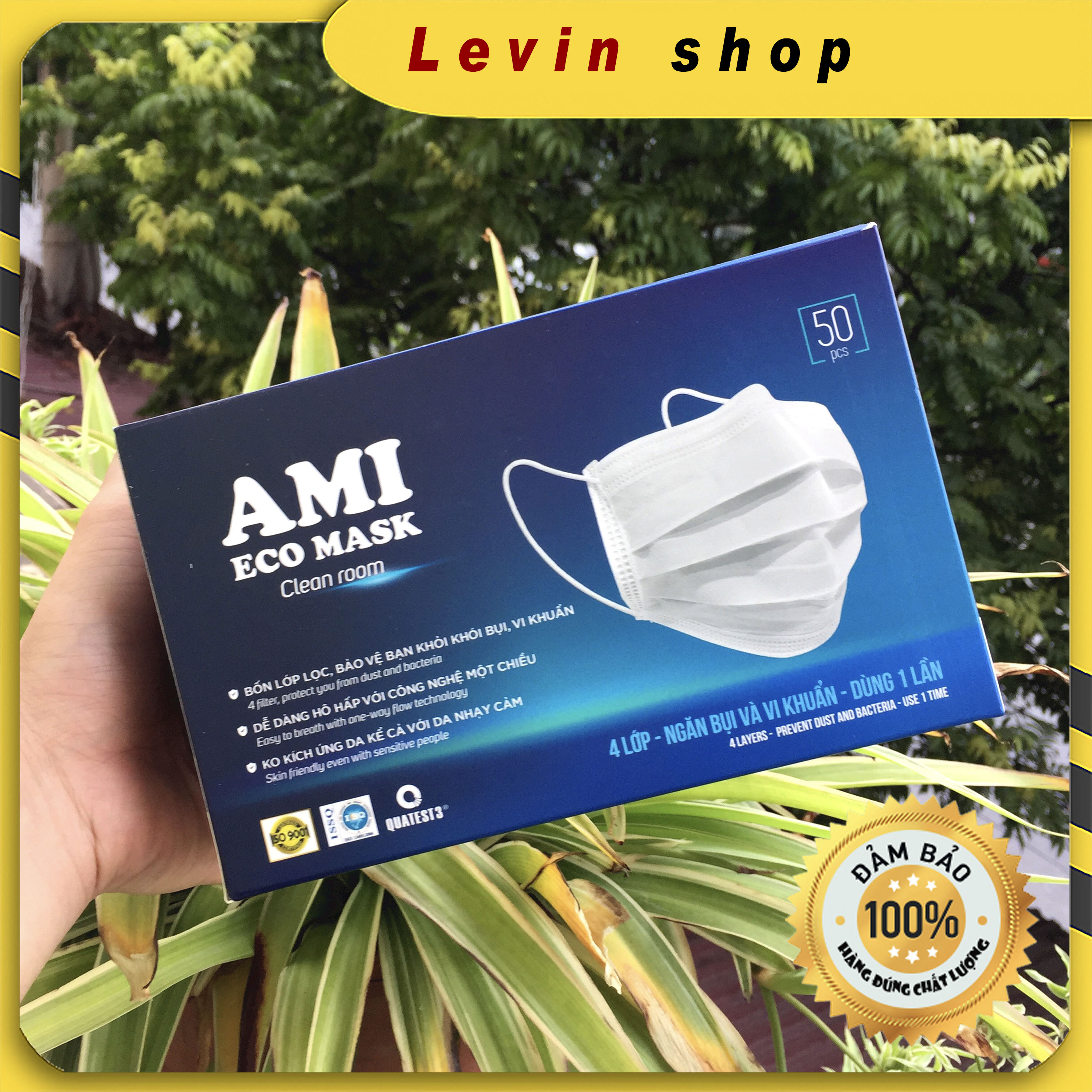 [Hộp 50 chiếc] [4 lớp] [Màu trắng] Khẩu trang y tế Ami