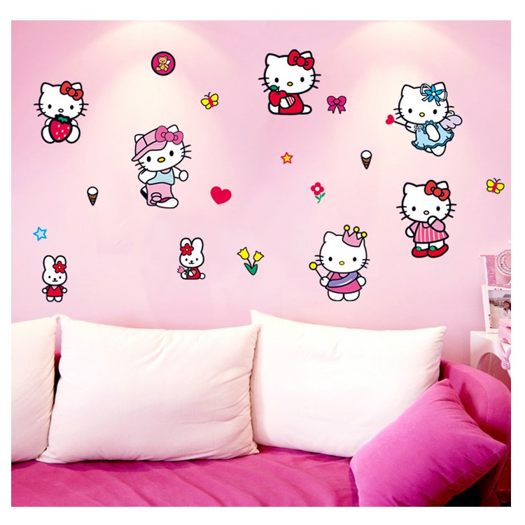 Decal dán tường Hello Kitty trang trí cho bé yêu siêu dễ thương - decan cao cấp có keo sẵn AMYSHOP