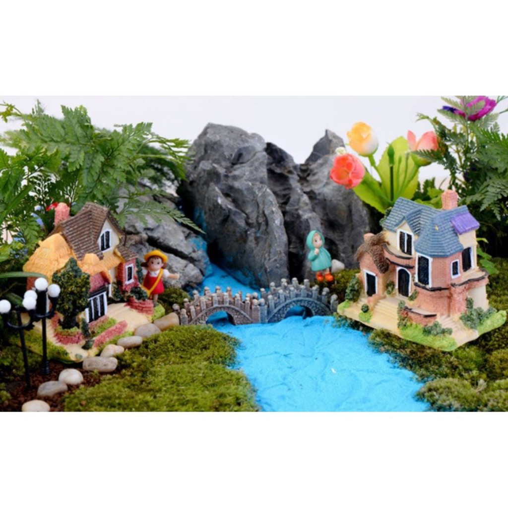 Biệt thự mini trang trí hồ cá tiểu cảnh