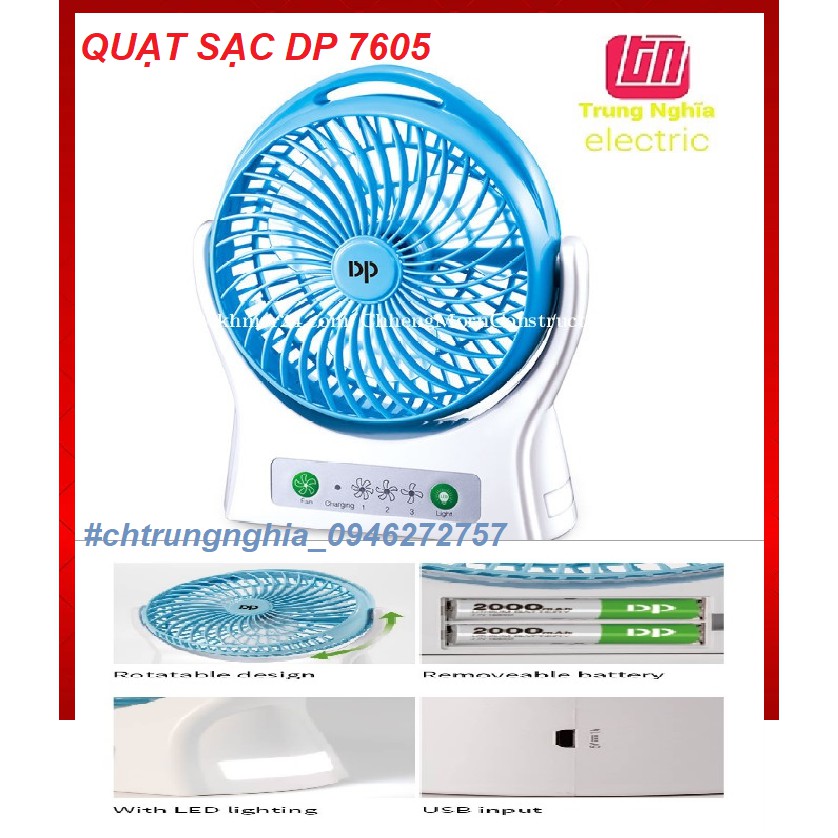 QUẠT SẠC SIÊU MÁT USB DP7605 - 3 TỐC ĐỘ GIÓ - ĐÈN LED