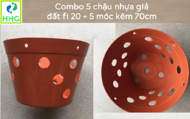 5 CHẬU GIẢ ĐẤT TRỒNG LAN FI 20 + 5 MÓC KẼM 70CM