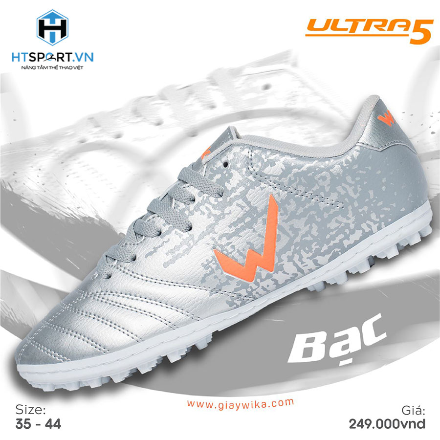Giày đá bóng wika ultra 5 chính hãng, đá banh sân cỏ nhân tạo da pu nhăn cao cấp đàn hồi tốt khâu full đế