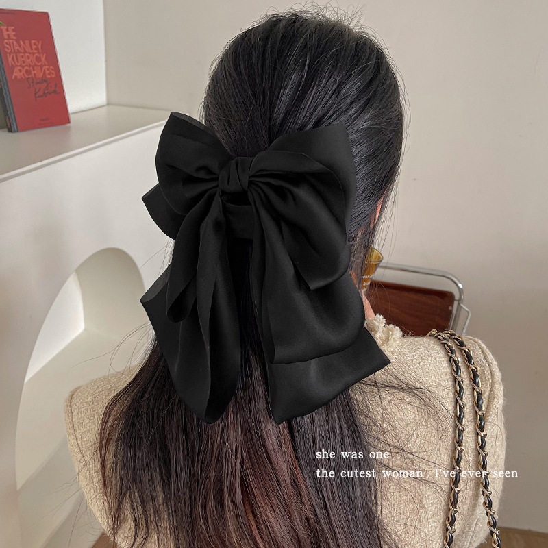 +‘good=’ kẹp tóc nơ lớn satin ruy băng đen kẹp tóc sau đầu nữ kẹp tóc cá mập cao cấp khí chất kẹp tóc phụ kiện tóc