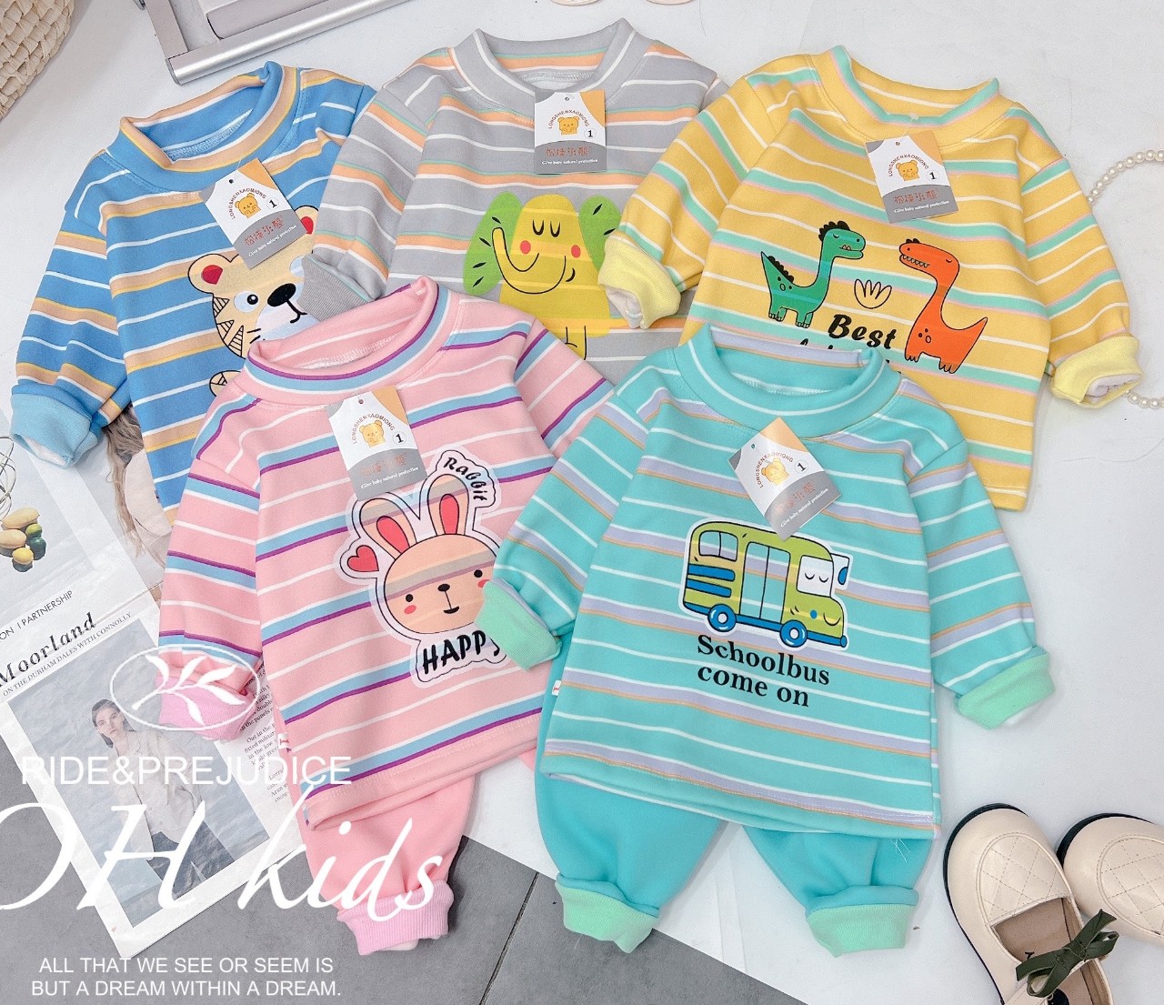 Bộ nỉ sọc hình thú cho bé 5-15kg