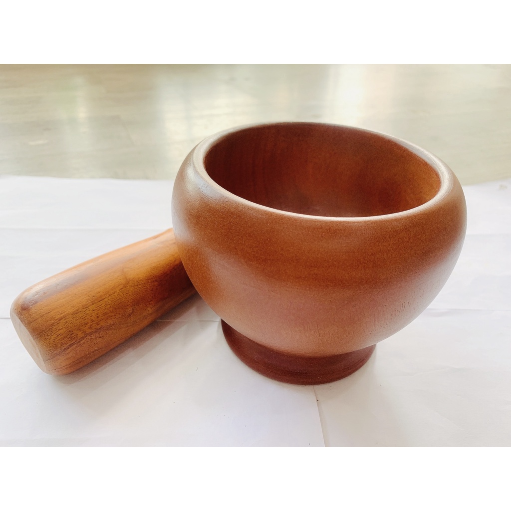 Bộ Cối Chày Bầu Gỗ Xà Cừ 15Cm