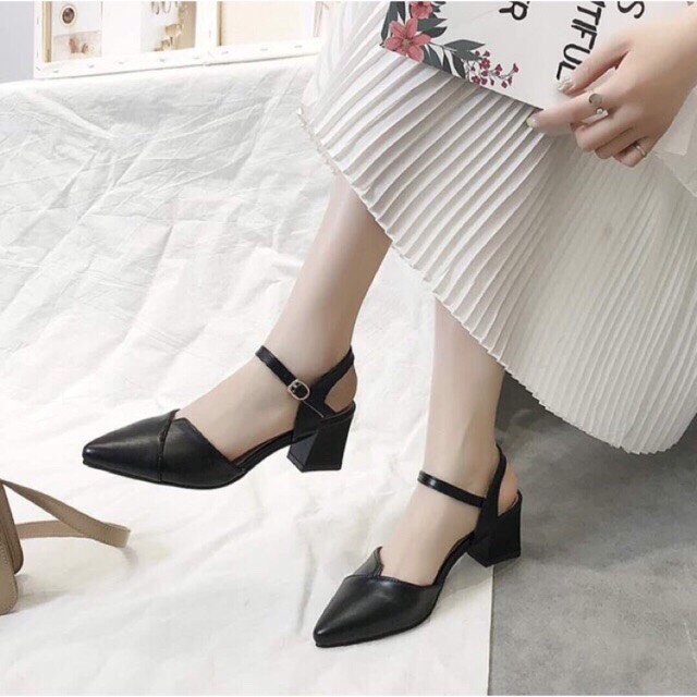 - Giày cao gót/Sandal cao gót tiểu thư nữ mũi nhọn đế vuông 5cm