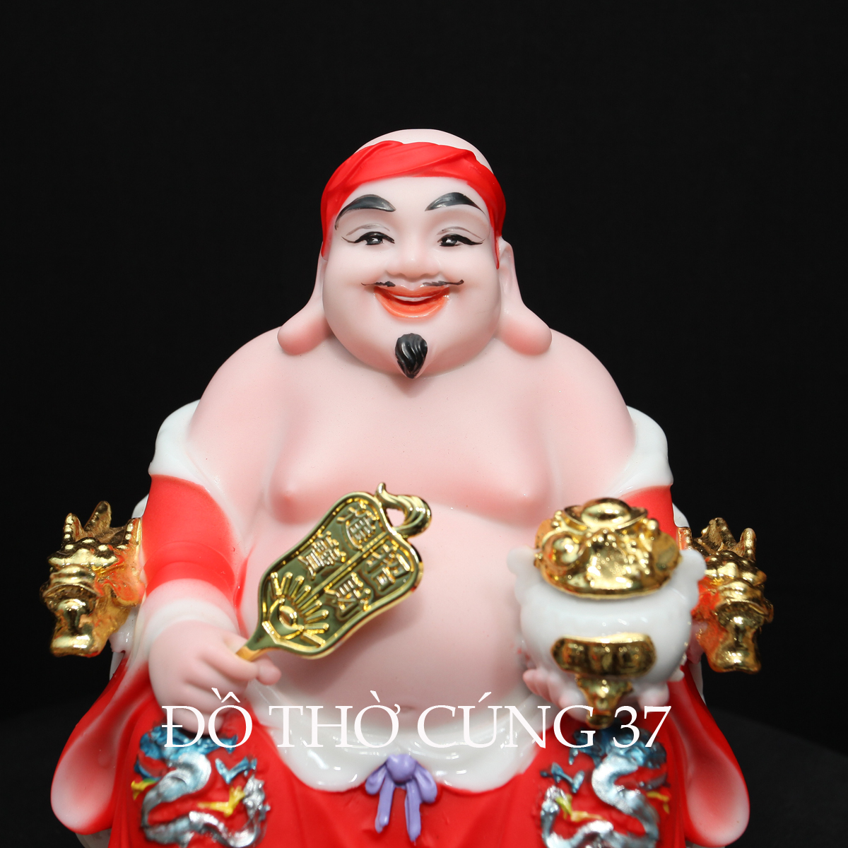 [Height 20 cm] Red Silk Brocade Statue of the God of Wealth and Land [Stone Powder + Composite]