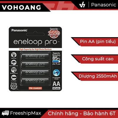 [HCM]Bộ 4 pin sạc AA Panasonic Eneloop PRO 2550mAh JAPAN (Đen)