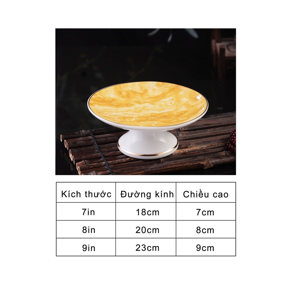 Dĩa trái cây sứ họa tiết đá hoa cương vàng – Nhiều kích thước