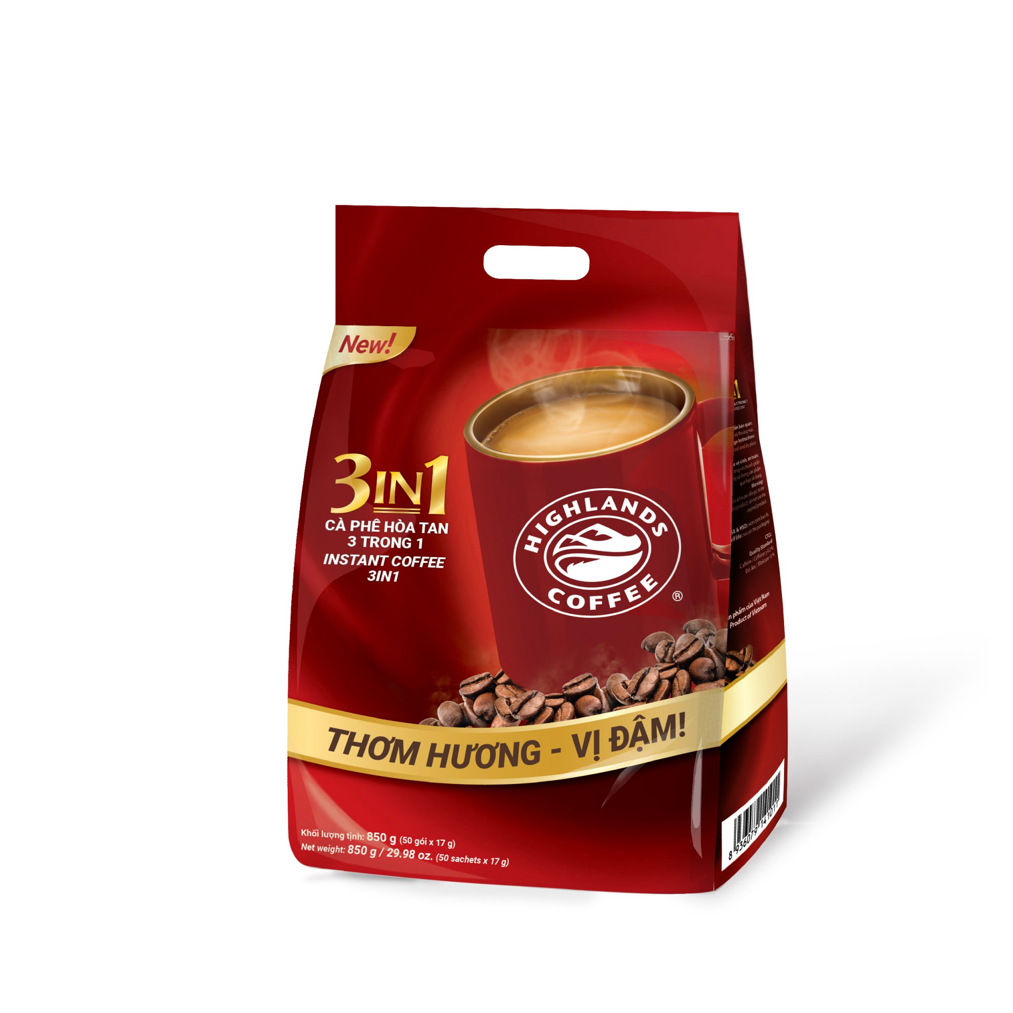 Cà Phê Highlands Coffee 3in1 Hòa Tan Bịch 850g (50 Gói x 17g)