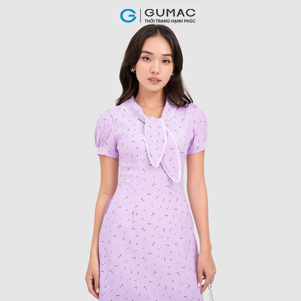 Đầm nơ cổ phối ren thời trang GUMAC DC10068