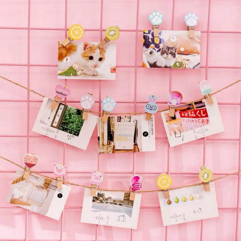 Set 10 Kẹp Gỗ Trang Trí Tặng Dây Thừng
