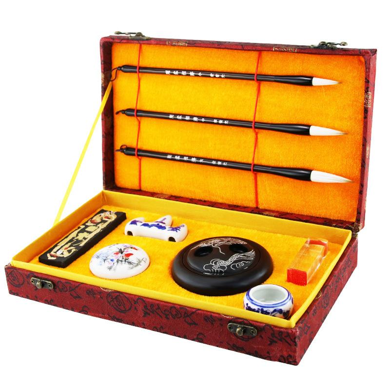 Văn Phòng Tứ Bảo Cao Cấp Luyện Viết Thư Pháp gồm Bút lông, mực mài, nghiên mực + Tặng Kèm Bút lông thư pháp, mực tàu