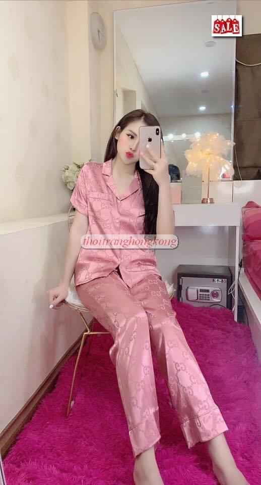 Bộ lụa satin áo cộc quần dài thời trang-mẹ bầu mặc sau sinh thoải mái-free size 42-70kg