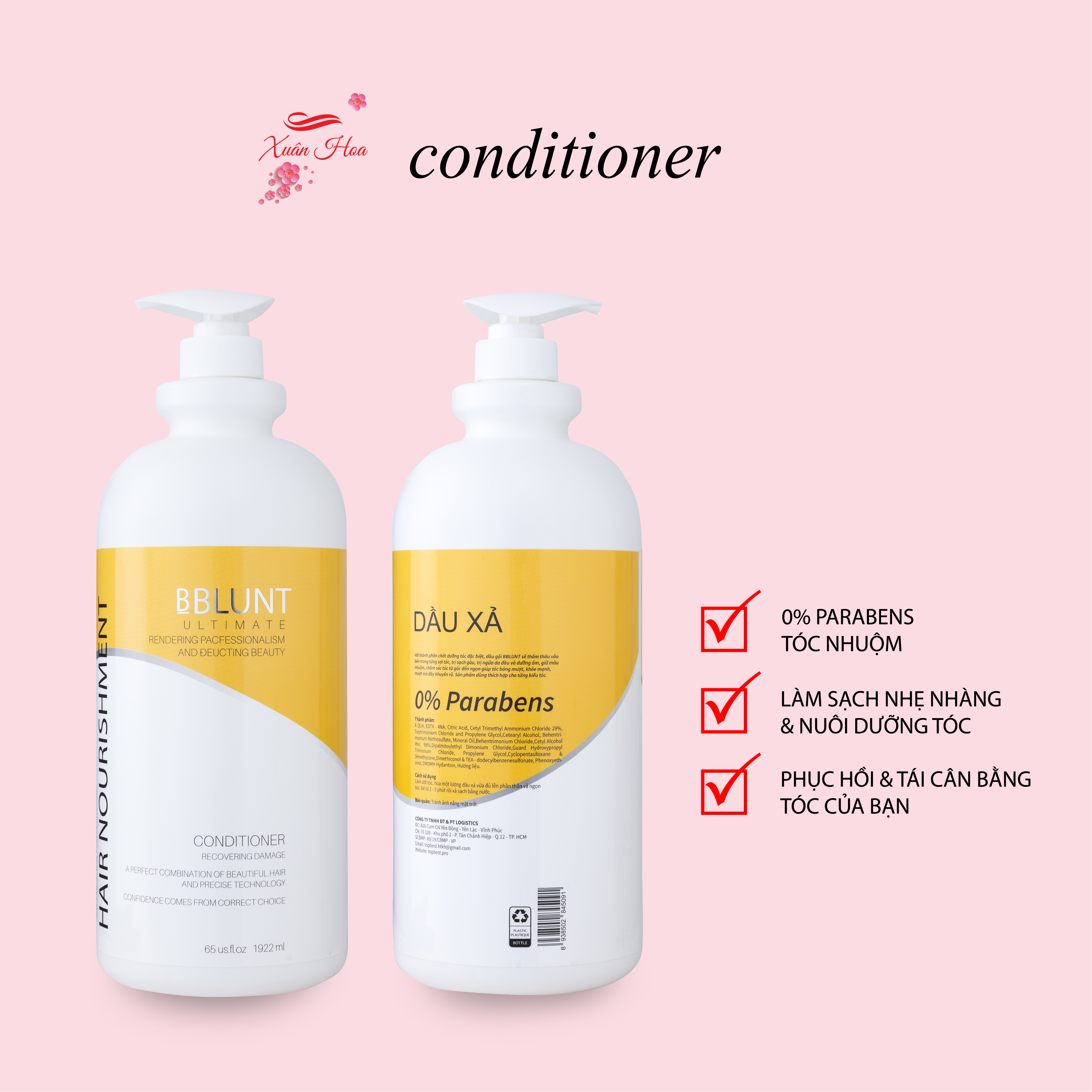 Dầu Gội & Dầu Xả Chăm Sóc Tóc Chuẩn Salon Bblunt Keratin 2000 ml