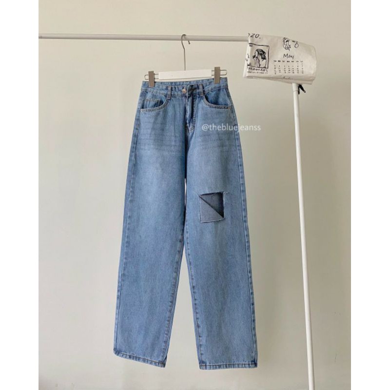 quần bò rách gối nữ cạp cao