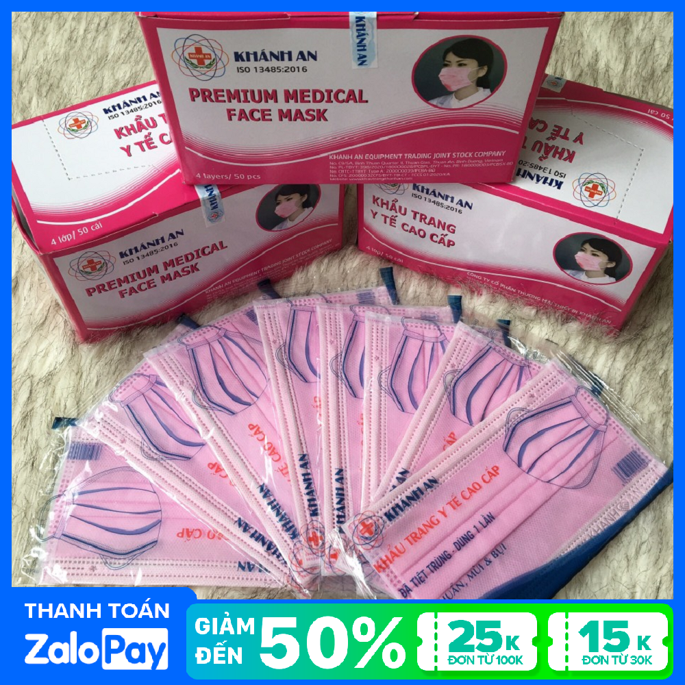 Khẩu trang y tế 4 lớp kháng khuẩn Khánh An tiệt trùng đựng 50 túi riêng