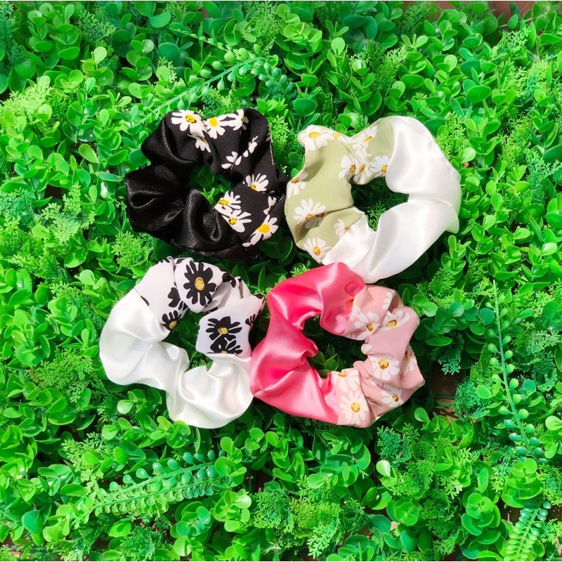 CỘT TÓC SCRUNCHIES mix màu caro, hoa cúc...