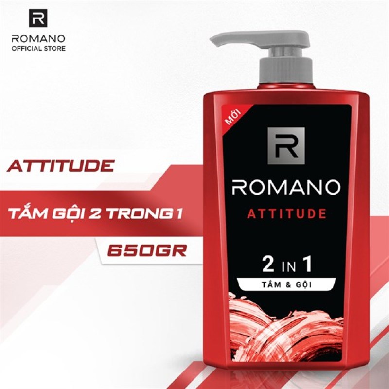 Tắm gội 2 trong 1 Romano hương nước hoa 650g/chai romano dầu gội sữa tắm nam cao cấp chai màu ĐỎ nhập khẩu
