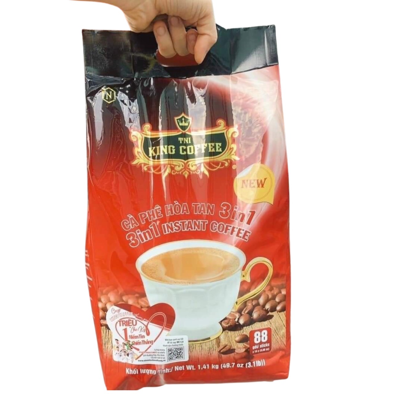 (TÚI 88 GÓI) Cà phê Sữa KING COFFEE 3in1 - Cà phê hòa tan Ít Sữa Ngon