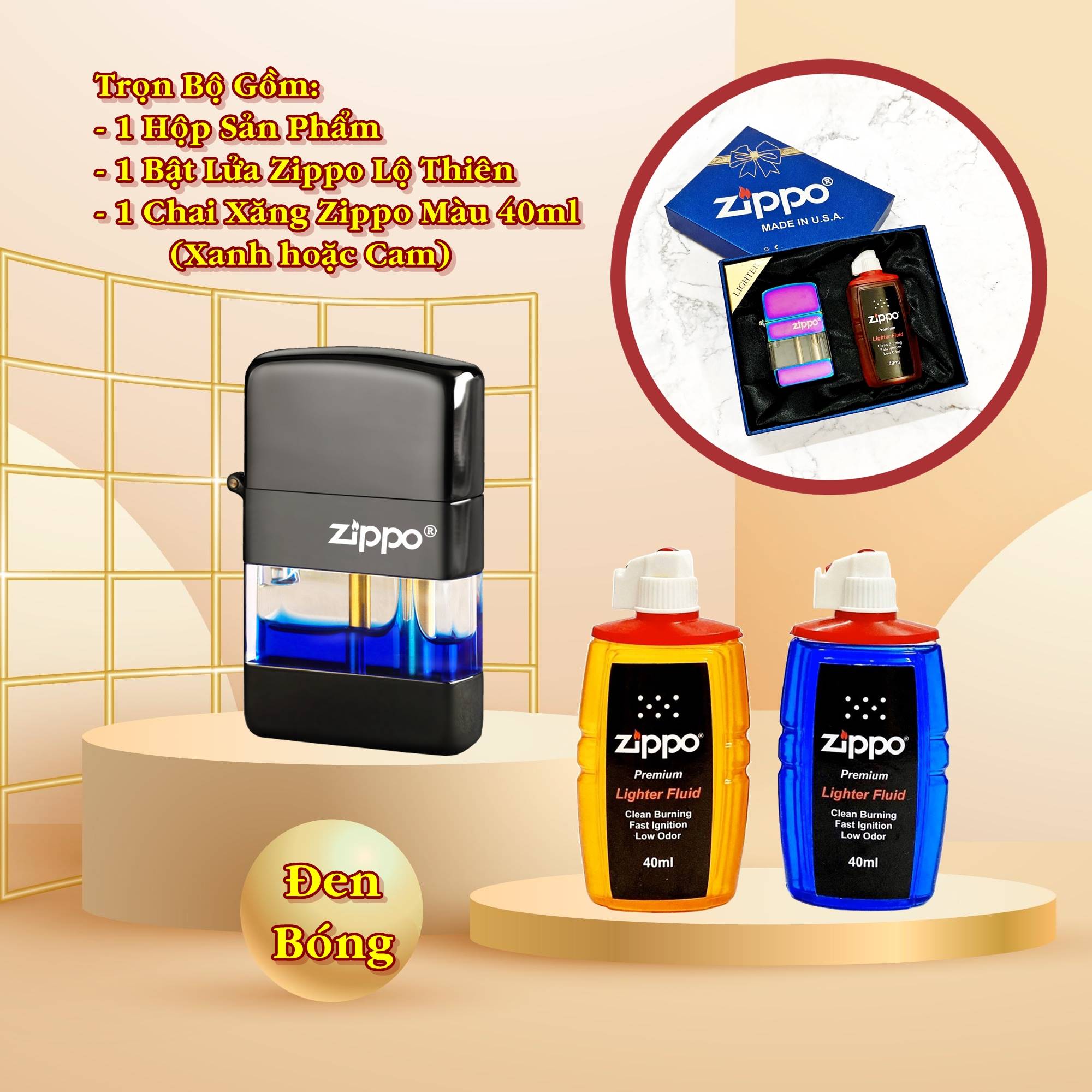BẬT LỬA ZIPPO XĂNG LỘ THIÊN (FULL BOX) - (XÀI XĂNG) # TITAN ( ĐỦ MÀU )