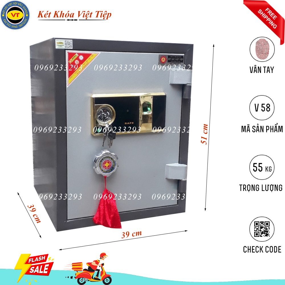Két Sắt Vân Tay V58, Đen Ghi, Việt Tiệp, Nặng 55kg, Chống Trộm, Chống Cháy, An Toàn, Tiện Dụng, Bảo Mật, Chính Hãng, Hợp Phong Thủy, Két Sắt Bắc Giang, Mua Két Sắt Tại Bắc Giang [Miễn Phí Giao Hàng]
