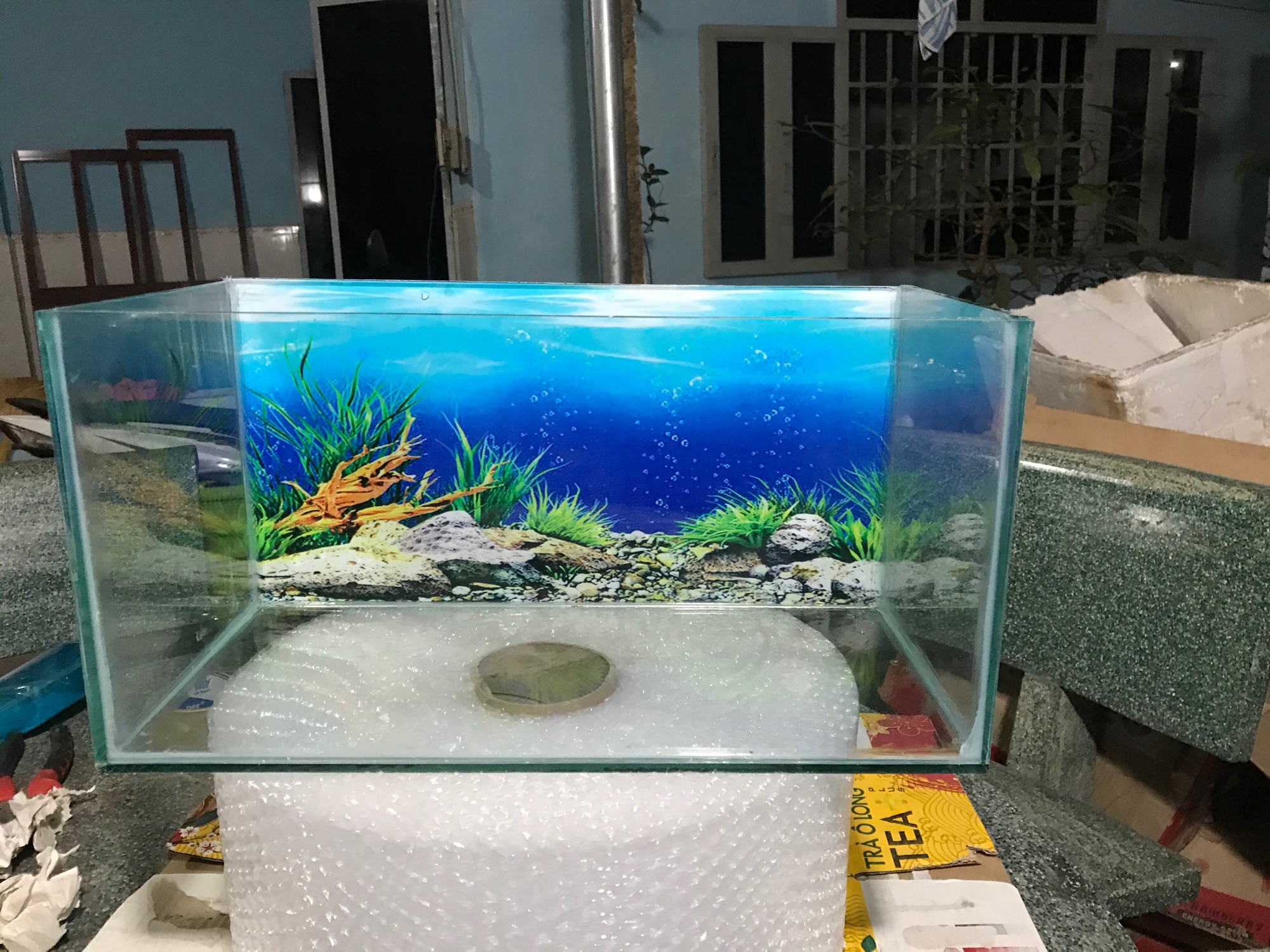 Bể cá mini 20x40x20  tranh trang trí