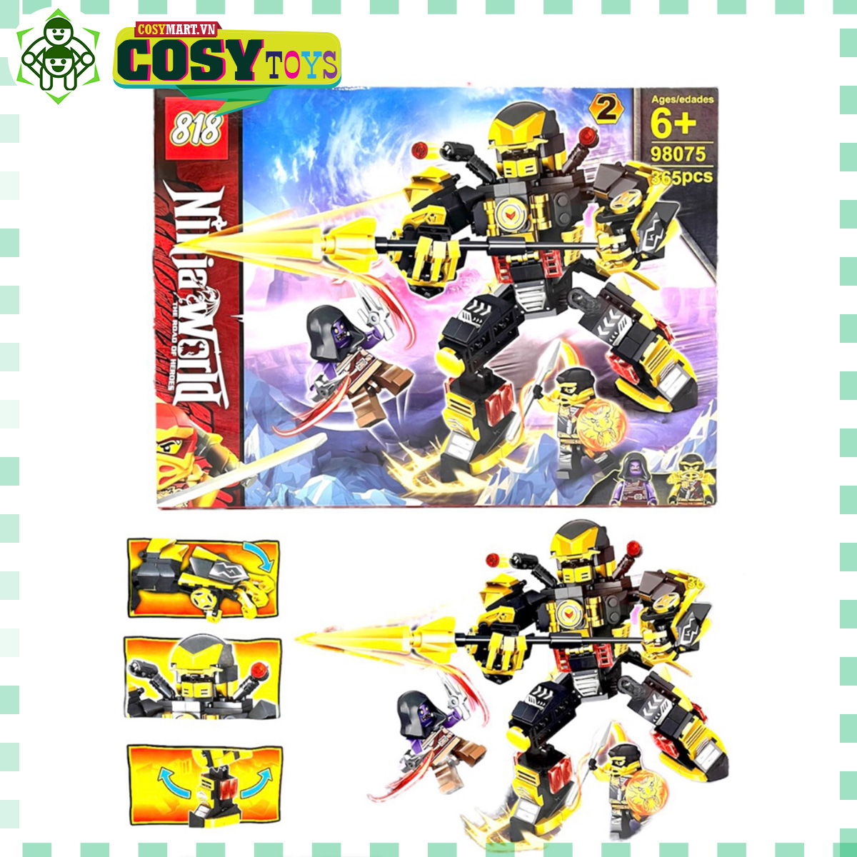 Đồ chơi xếp hình lắp ráp robot ninja mang giáp với hơn 365 mảnh ghép