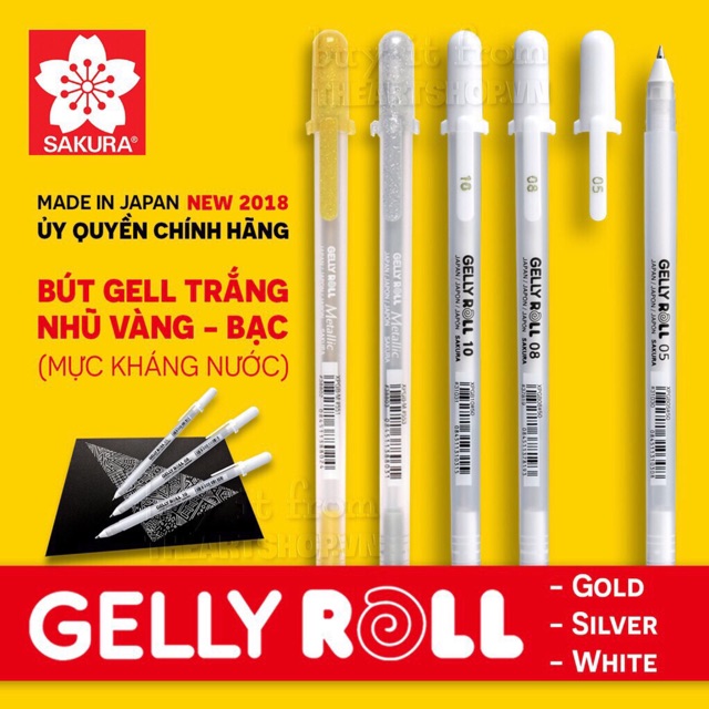 Bút gel trắng Sakura ngòi 0.5 0.8 1.0