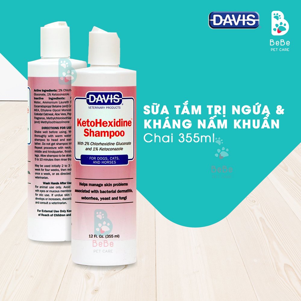 Sữa tắm davis ketohexidine & micohexidine 355ml - hỗ trợ kháng nấm khuẩn & các vấn đề ghẻ ngứa cho thú cưng