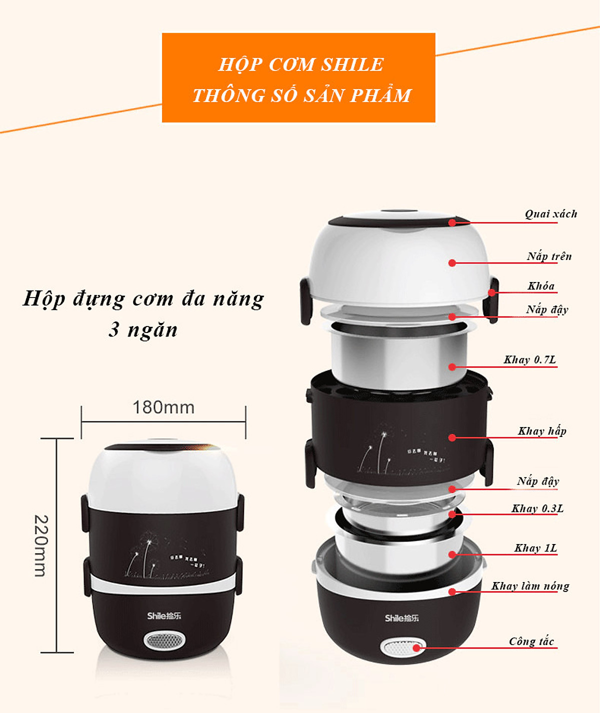 Hộp Đựng Cơm - Hộp Ủ Cơm - Nồi Hấp Cơm Mini - Nồi Hấp Mini - Nồi Cơm Mini