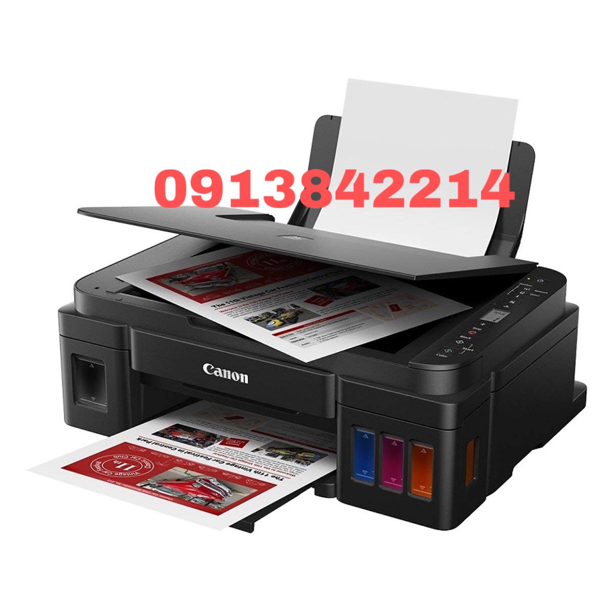 Máy in phun màu Canon G2010 đời mới sử dụng 4 bình mực Dye uv inkjet như hình dưới (in/scan/copy)