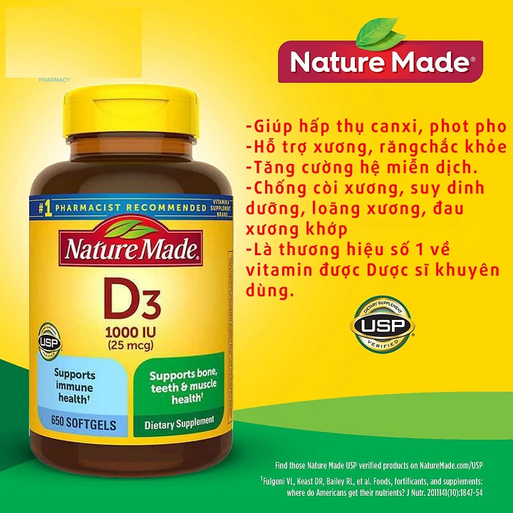Viên Nature Made Vitamin D3 1000IU (25mcg), 100 viên