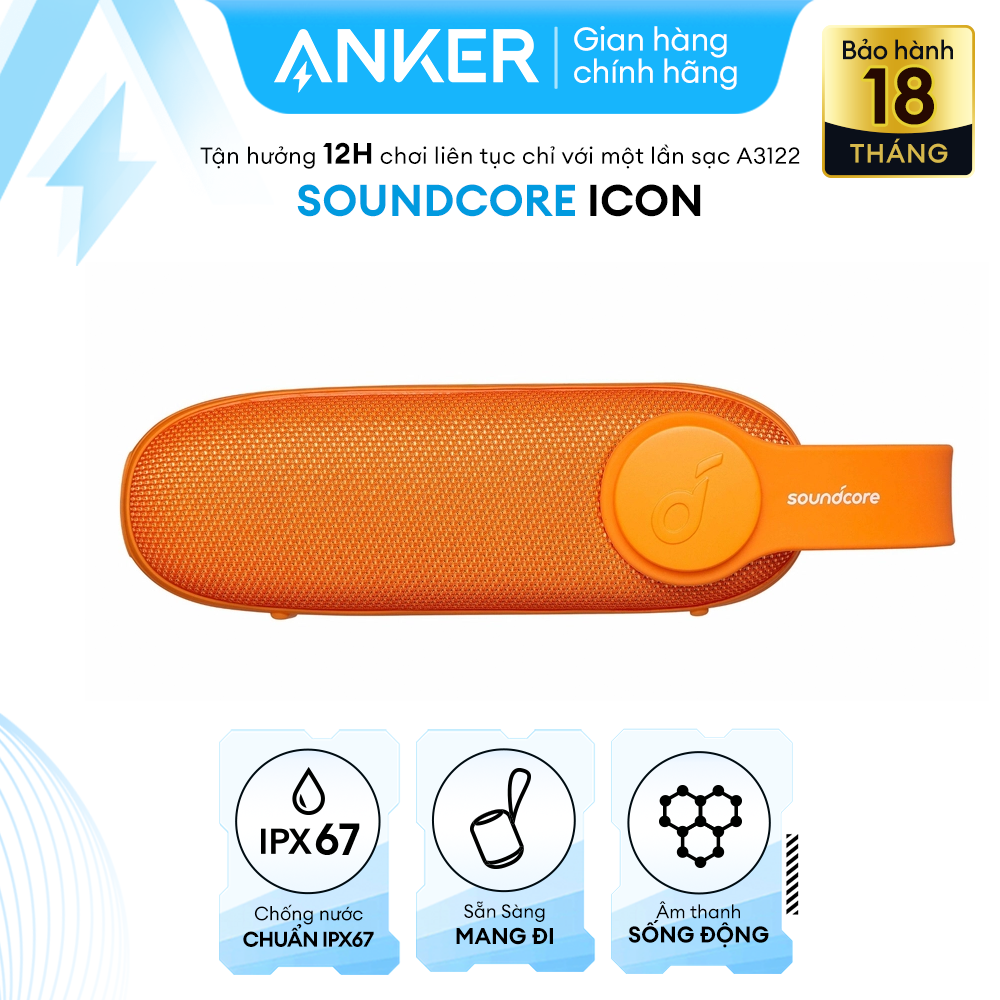 Soundcore Icon by Anker, Bluetooth Speaker, Waterproof Portable Speaker for Adventures in The City and The Wilderness, IP67 Water Resistance, 12-Hour Playtime, Built-in Mic