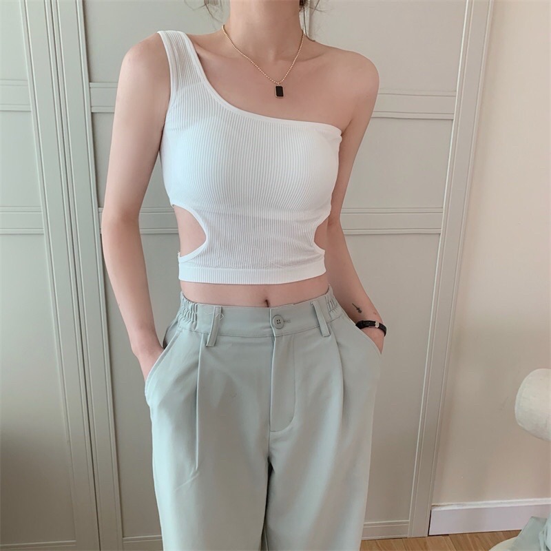 Áo thun thời trang nữ khoe eo khoét vai thời trang