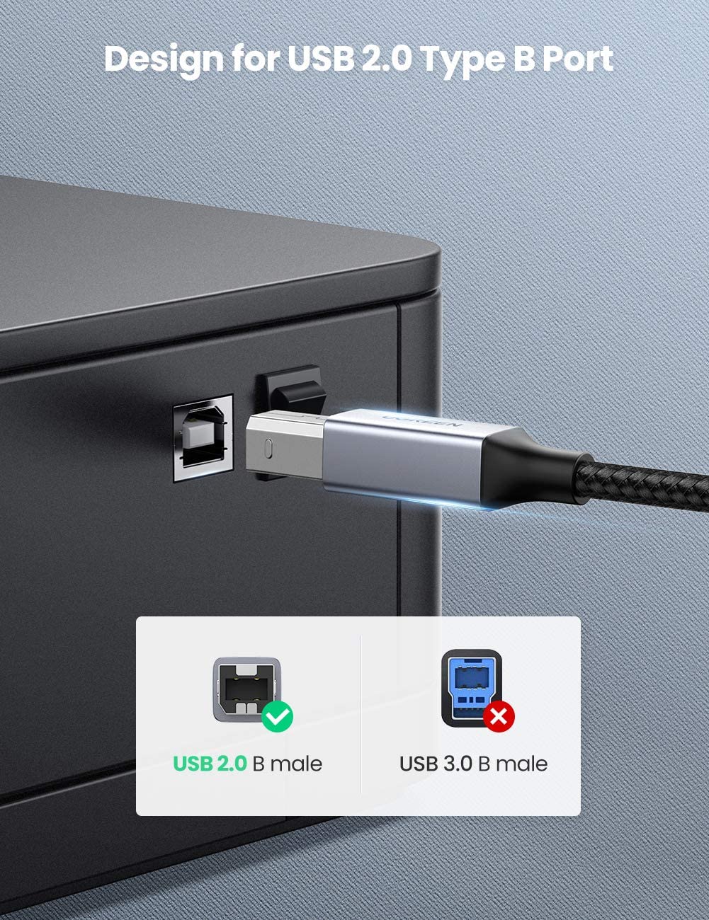 Dây máy in hỗ trợ cổng USB type C sang USB B dài 1-3m UGREEN US370